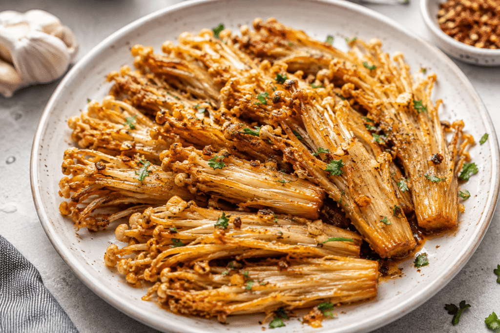 Crispy Garlic Butter Enoki Mushroom Clusters (Viral Crunch Style) Crispy Garlic Butter Enoki Mushroom Clusters